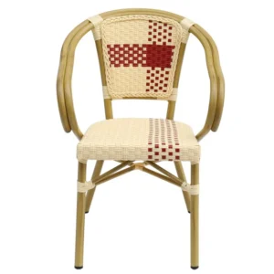 mobiliario-contract-sillon garnier apilable aluminio ratan beige y rojo